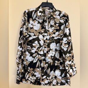 Chico's Black and Tan Floral Button-Down Shirt